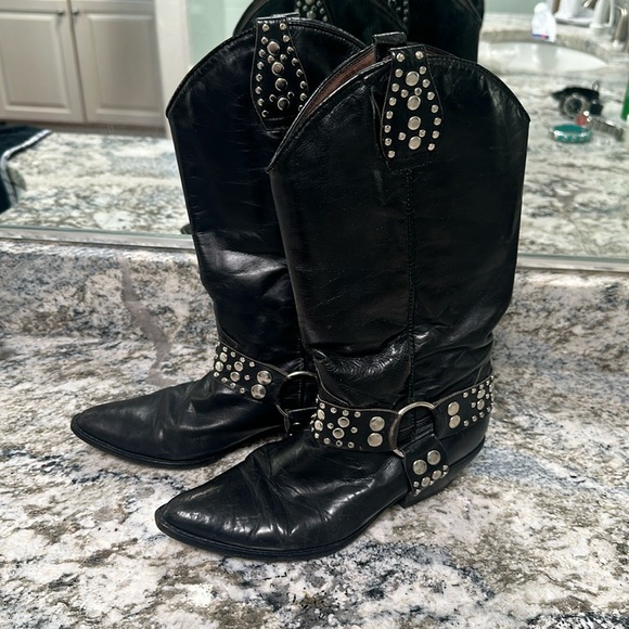 Guess by Marciano Shoes - Vintage Guess by Georges Marciano Black Leather Studded Cowboy Boots